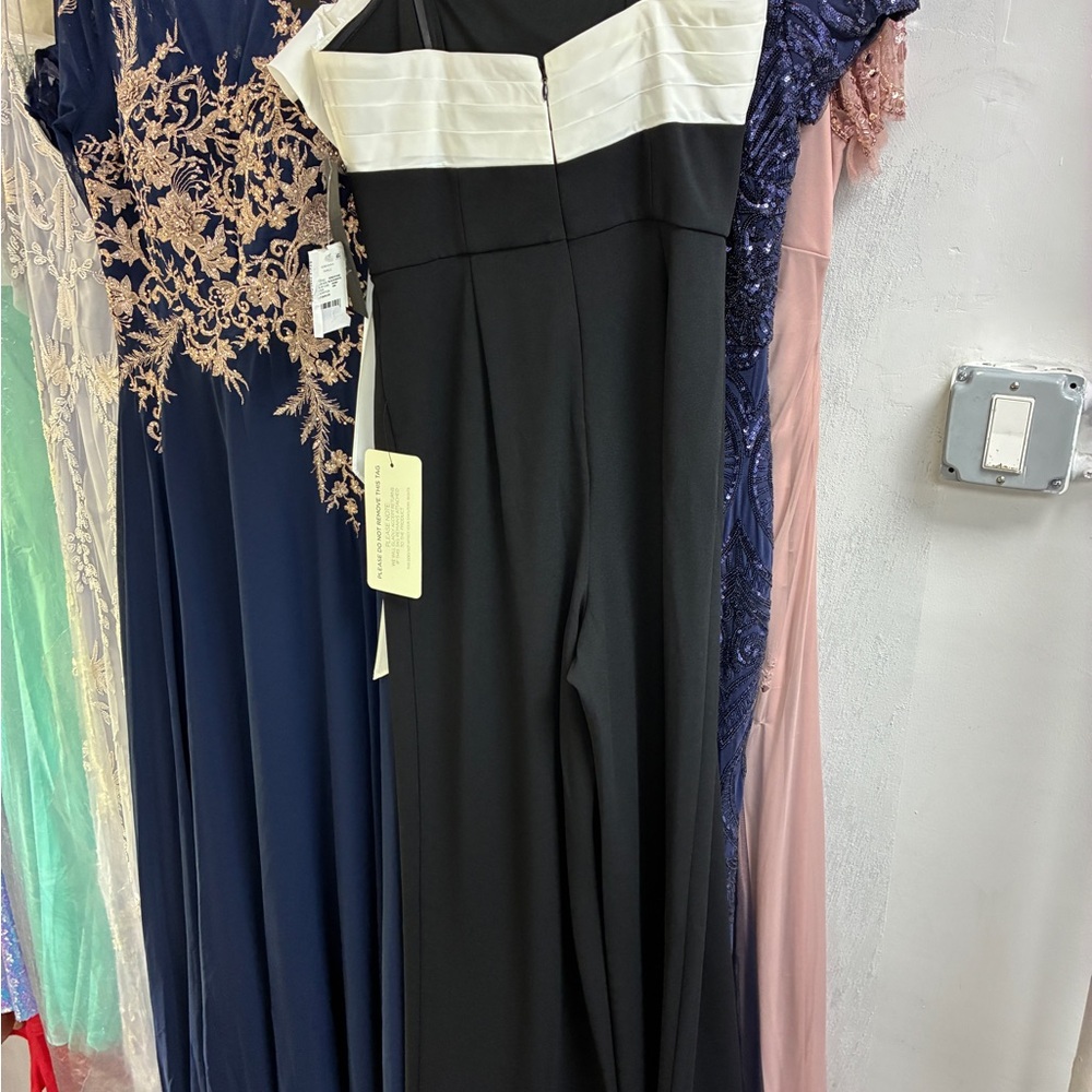 Adrianna Papell Strapless Bow Jumpsuit Black White Cocktail NWT SZ 16 GALA PARTY - Picture 11 of 13